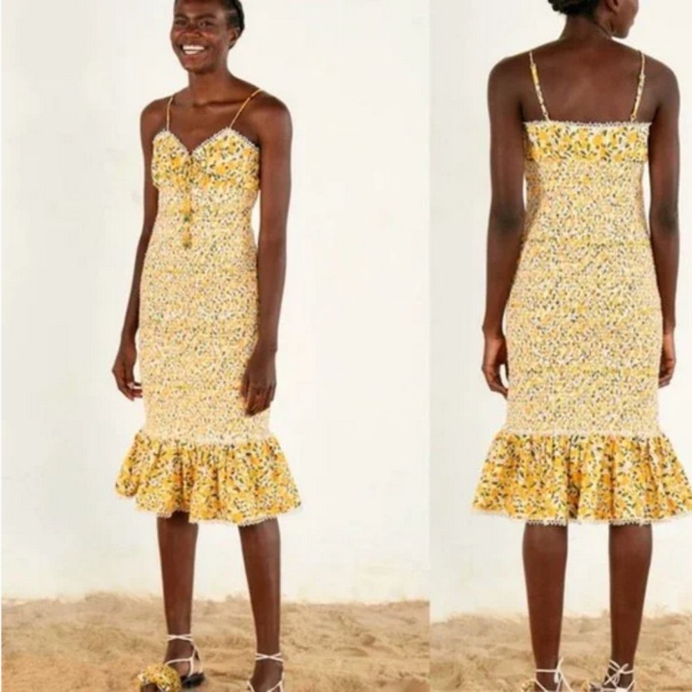 Farm Rio Off White Cashew Midi Dress in Yellow Size XL NWT